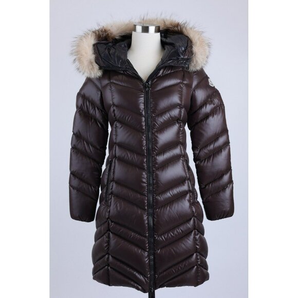 LNWOT Moncler Fulmar Down Coat w/ Fur Hood SZ 0/XS Brown $2890